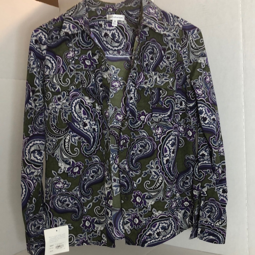 NEW Croft & barrow Shirt long sleeve button down pockets XS green paisley NWT
